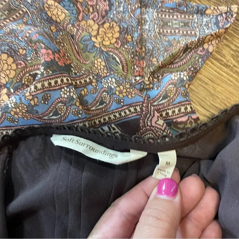 Soft Surroundings Sheer Brown Floral Bohemian Blouse Women's Size Medium - Picture 6 of 8